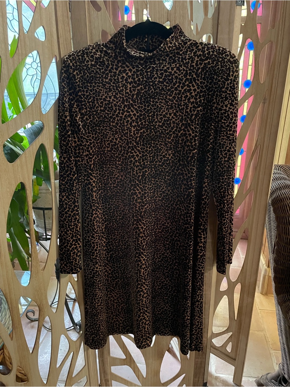 Jessica Howard Brown Leopard-Print Long Sleeve Mock Neck Dress